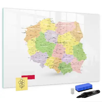 Magnetic glass dry erase board featuring a map of Poland