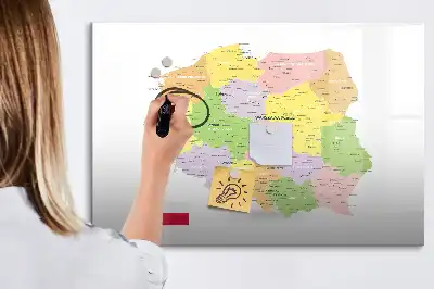 Magnetic glass dry erase board featuring a map of Poland