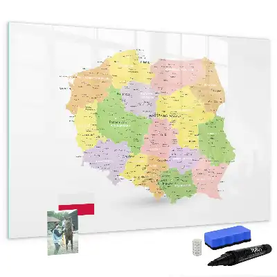 Magnetic glass dry erase board featuring a map of Poland