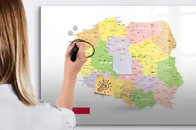 Magnetic glass dry erase board featuring a map of Poland