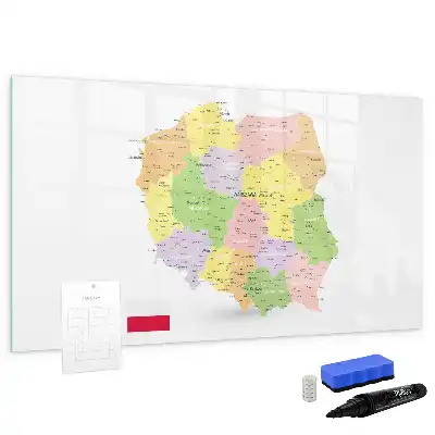 Magnetic glass dry erase board featuring a map of Poland