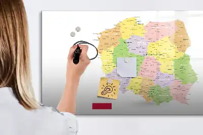 Magnetic glass dry erase board featuring a map of Poland