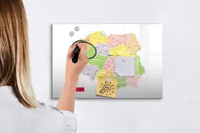 Magnetic glass dry erase board featuring a map of Poland
