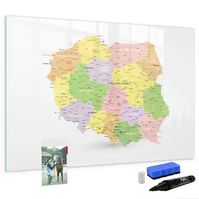 Magnetic glass dry erase board featuring a map of Poland