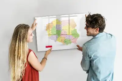 Magnetic glass dry erase board featuring a map of Poland
