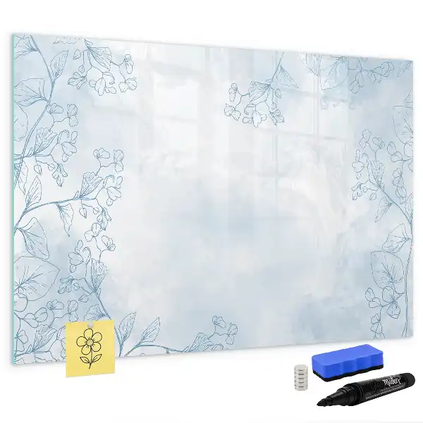 Magnetic glass dry erase board with plant sketch design