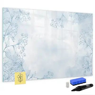 Magnetic glass dry erase board with plant sketch design