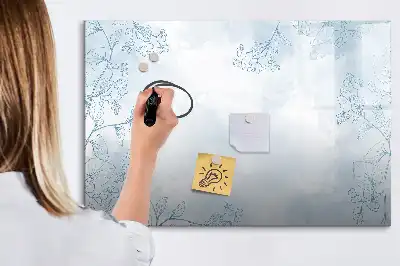 Magnetic glass dry erase board with plant sketch design