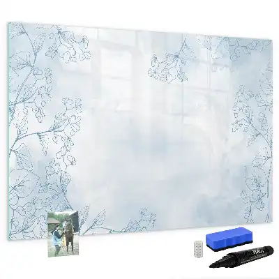 Magnetic glass dry erase board with plant sketch design