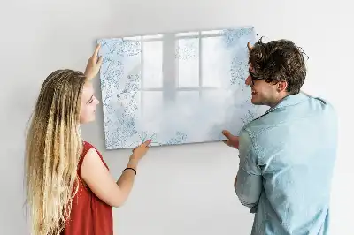 Magnetic glass dry erase board with plant sketch design