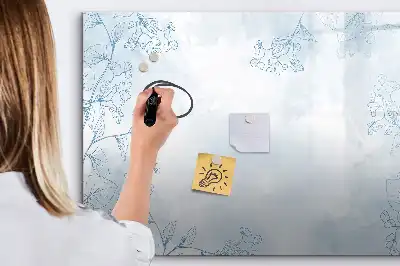 Magnetic glass dry erase board with plant sketch design