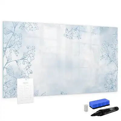 Magnetic glass dry erase board with plant sketch design