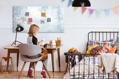Magnetic glass dry erase board with plant sketch design