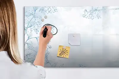 Magnetic glass dry erase board with plant sketch design
