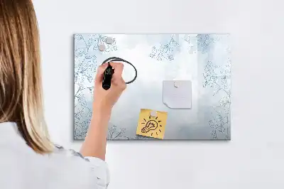 Magnetic glass dry erase board with plant sketch design