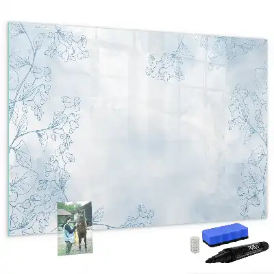 Magnetic glass dry erase board with plant sketch design