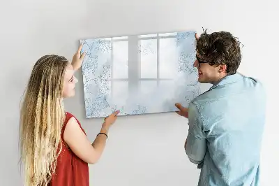 Magnetic glass dry erase board with plant sketch design