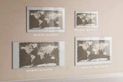 Magnetic glass dry erase board with a brown world map design