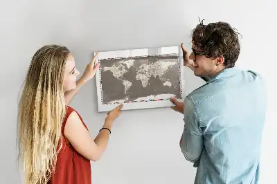 Magnetic glass dry erase board with a brown world map design
