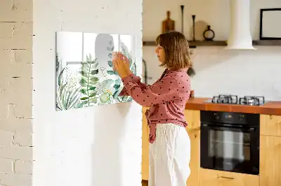 Magnetic glass dry erase board with watercolor leaves design