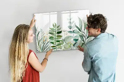 Magnetic glass dry erase board with watercolor leaves design