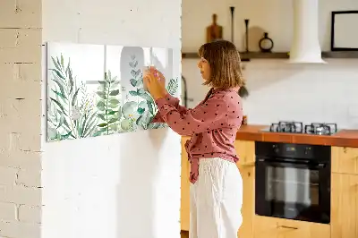 Magnetic glass dry erase board with watercolor leaves design