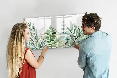 Magnetic glass dry erase board with watercolor leaves design