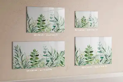 Magnetic glass dry erase board with watercolor leaves design
