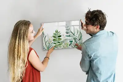 Magnetic glass dry erase board with watercolor leaves design