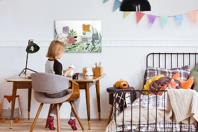 Magnetic glass dry erase board with watercolor leaves design