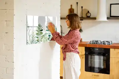 Magnetic glass dry erase board with watercolor leaves design