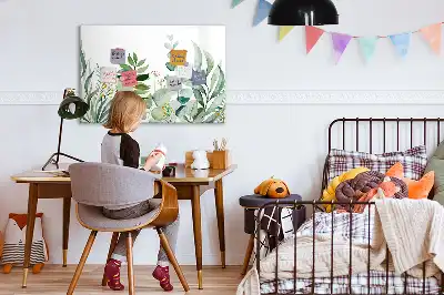 Magnetic glass dry erase board with watercolor leaves design
