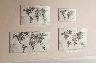 Magnetic marker board featuring a world map made from newspapers