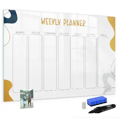 Magnetic glass dry erase board weekly planner