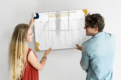 Magnetic glass dry erase board weekly planner
