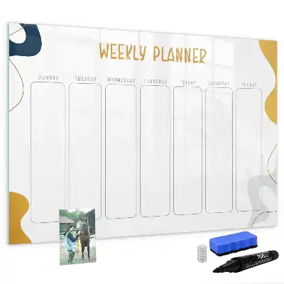 Magnetic glass dry erase board weekly planner