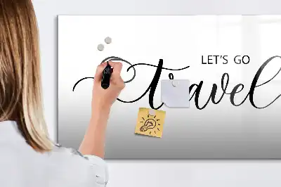 Magnetic glass dry erase board travel text design