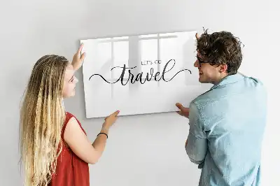 Magnetic glass dry erase board travel text design