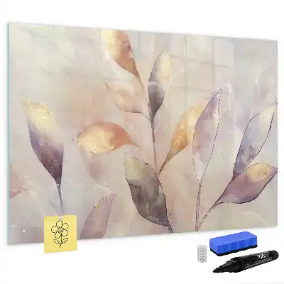 Magnetic glass dry erase board with watercolor plants design