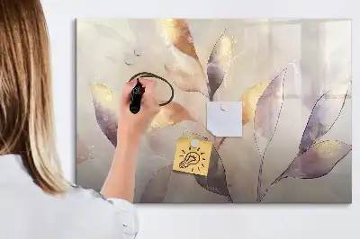 Magnetic glass dry erase board with watercolor plants design