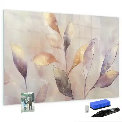 Magnetic glass dry erase board with watercolor plants design