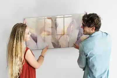 Magnetic glass dry erase board with watercolor plants design