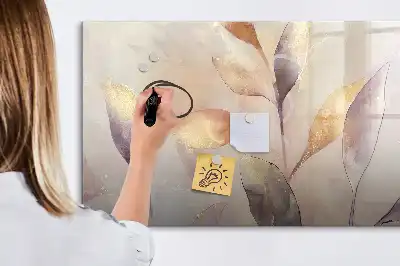 Magnetic glass dry erase board with watercolor plants design