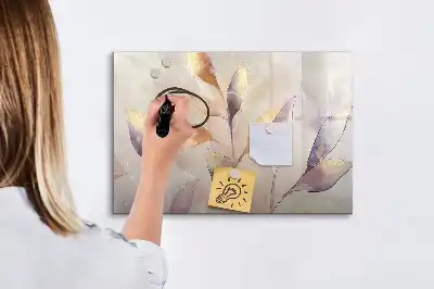 Magnetic glass dry erase board with watercolor plants design