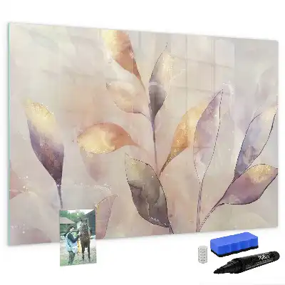 Magnetic glass dry erase board with watercolor plants design