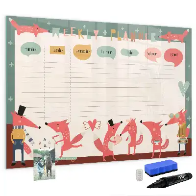 Magnetic glass dry erase board children's weekly planner