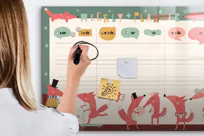 Magnetic glass dry erase board children's weekly planner