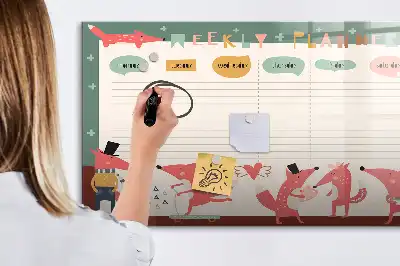 Magnetic glass dry erase board children's weekly planner