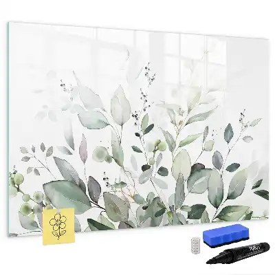 Magnetic glass dry erase board with plant leaf design