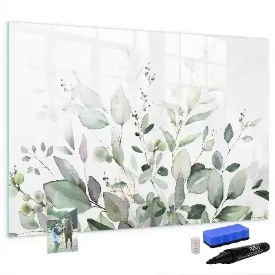 Magnetic glass dry erase board with plant leaf design